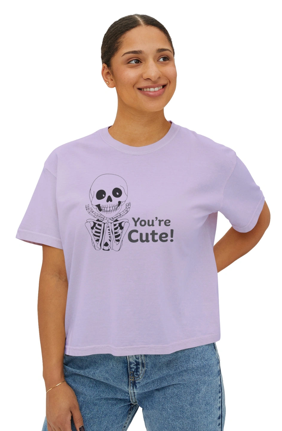 Women's Heavyweight Crop Boxy Tee "You're Cute"