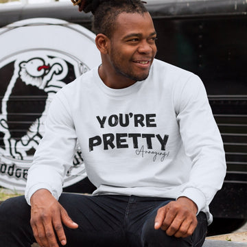 Kooky American man posing in a funny long sleeve t-shirt