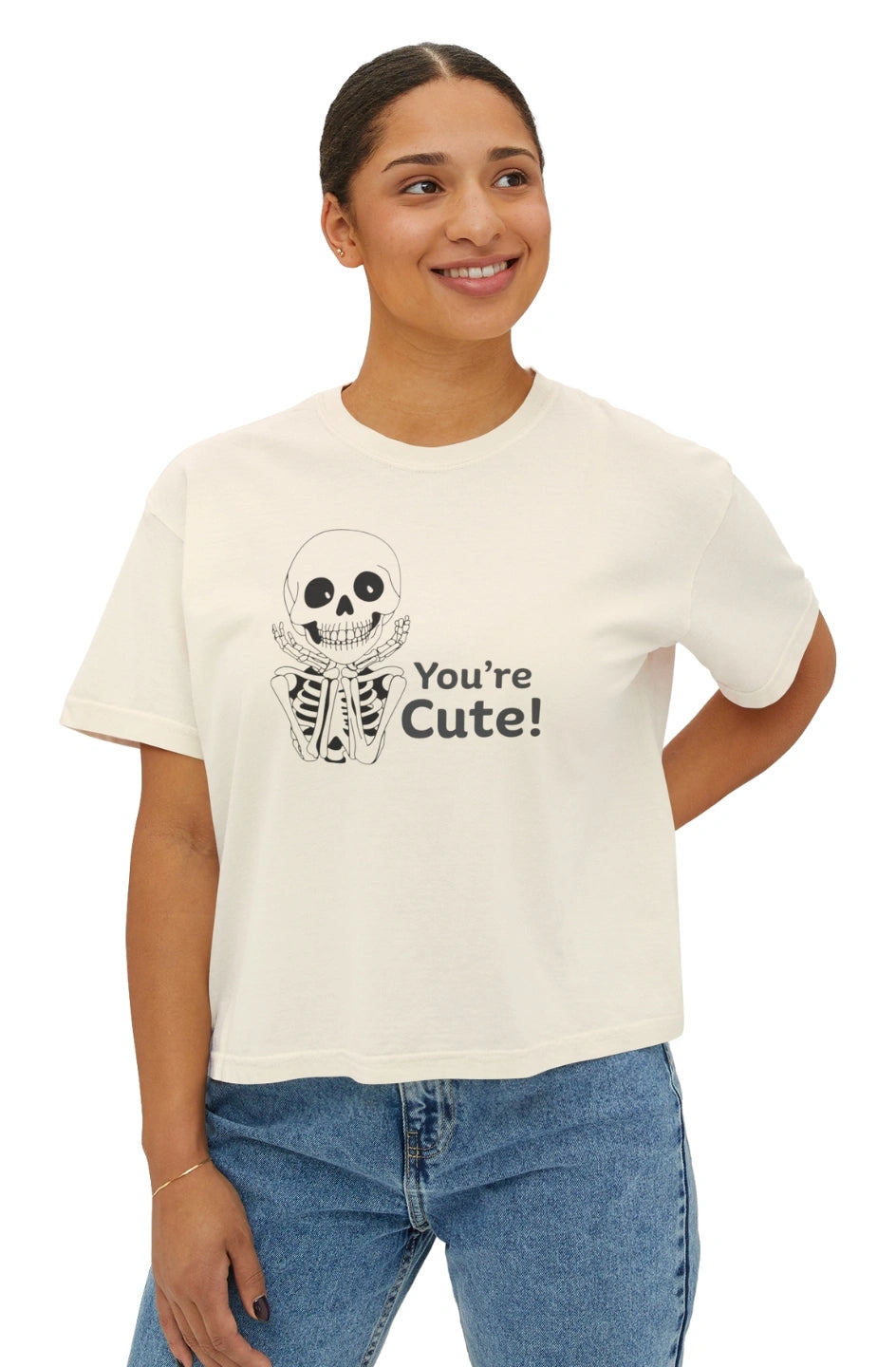 Women's Heavyweight Crop Boxy Tee "You're Cute"