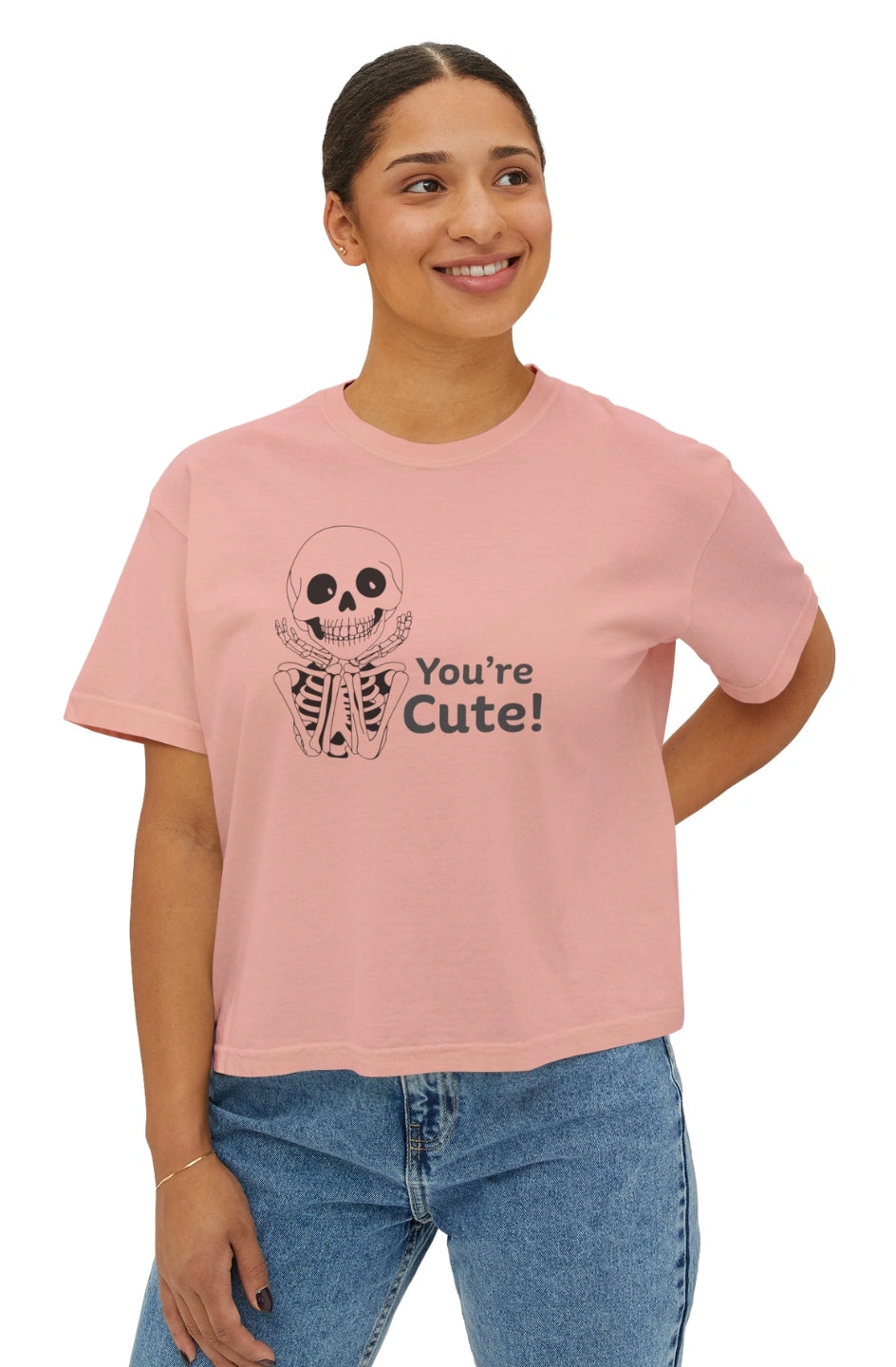 Women's Heavyweight Crop Boxy Tee "You're Cute"