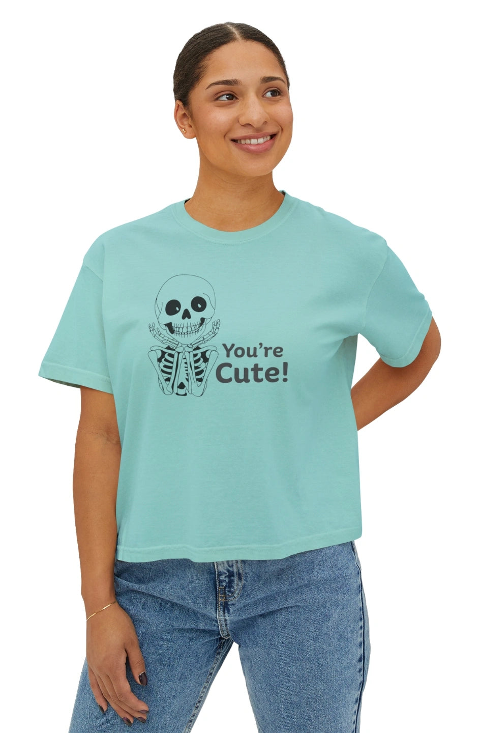 Women's Heavyweight Crop Boxy Tee "You're Cute"
