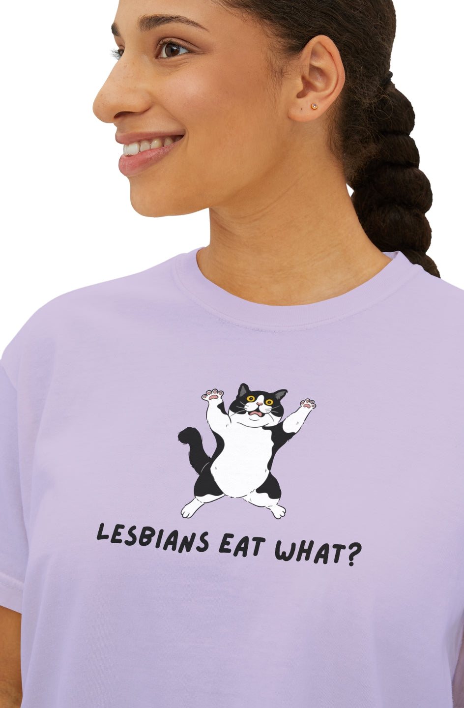 Women's Medium Heavy Boxy Tee "Lesbians Eat What?"