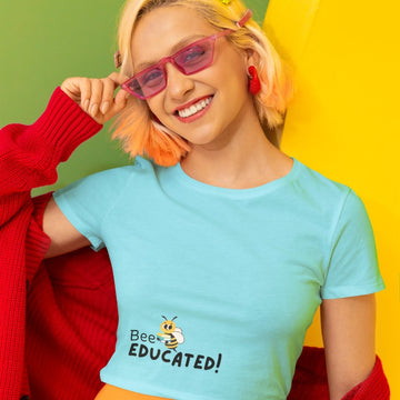 Kooky American woman smiling and posing in a funny top