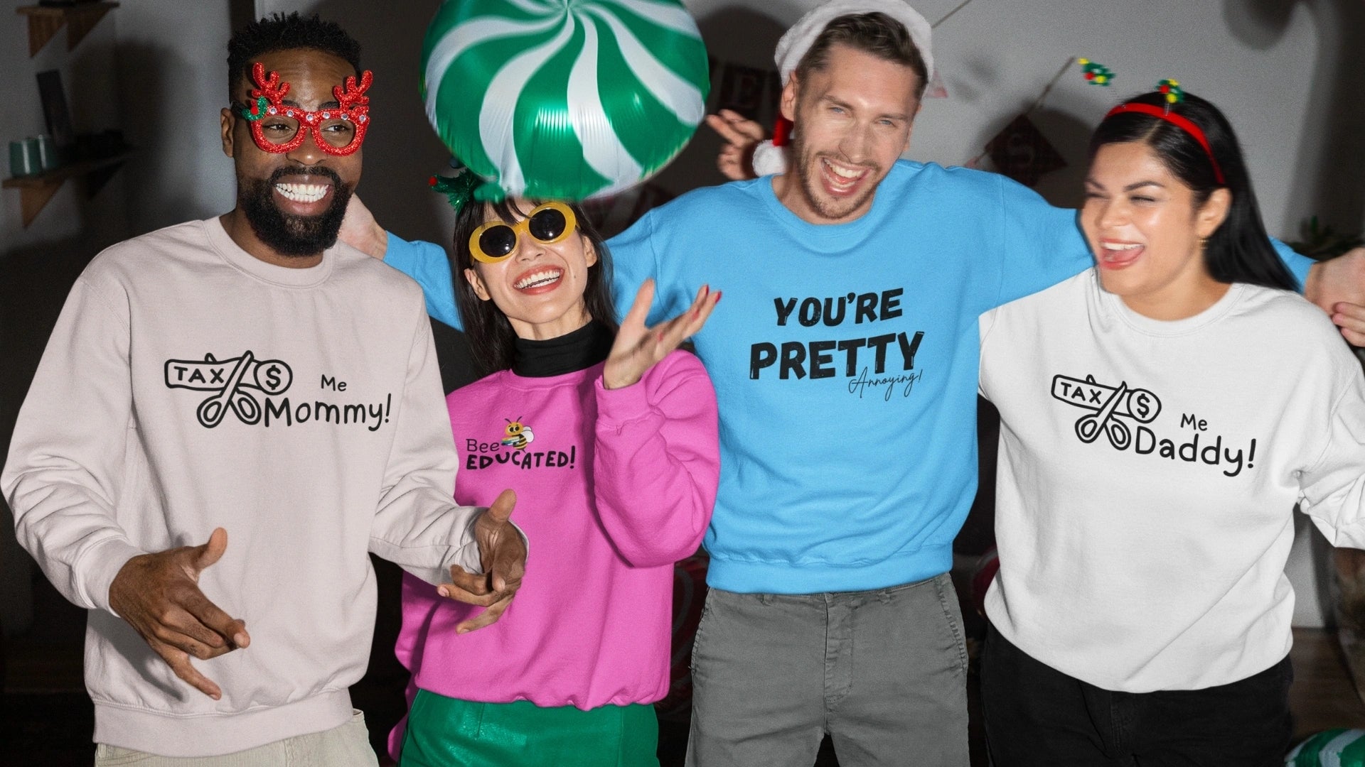Kooky clothing - American group of friends wearing funny clothes