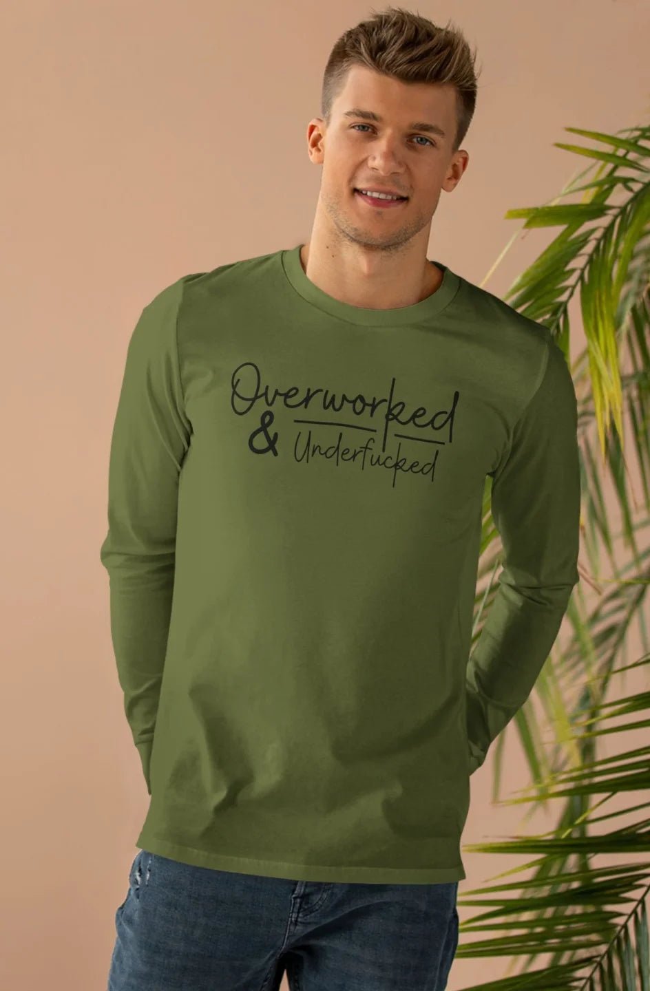 Men’s Heavyweight Long sleeve Tee "Overworked & Underfu*ked"