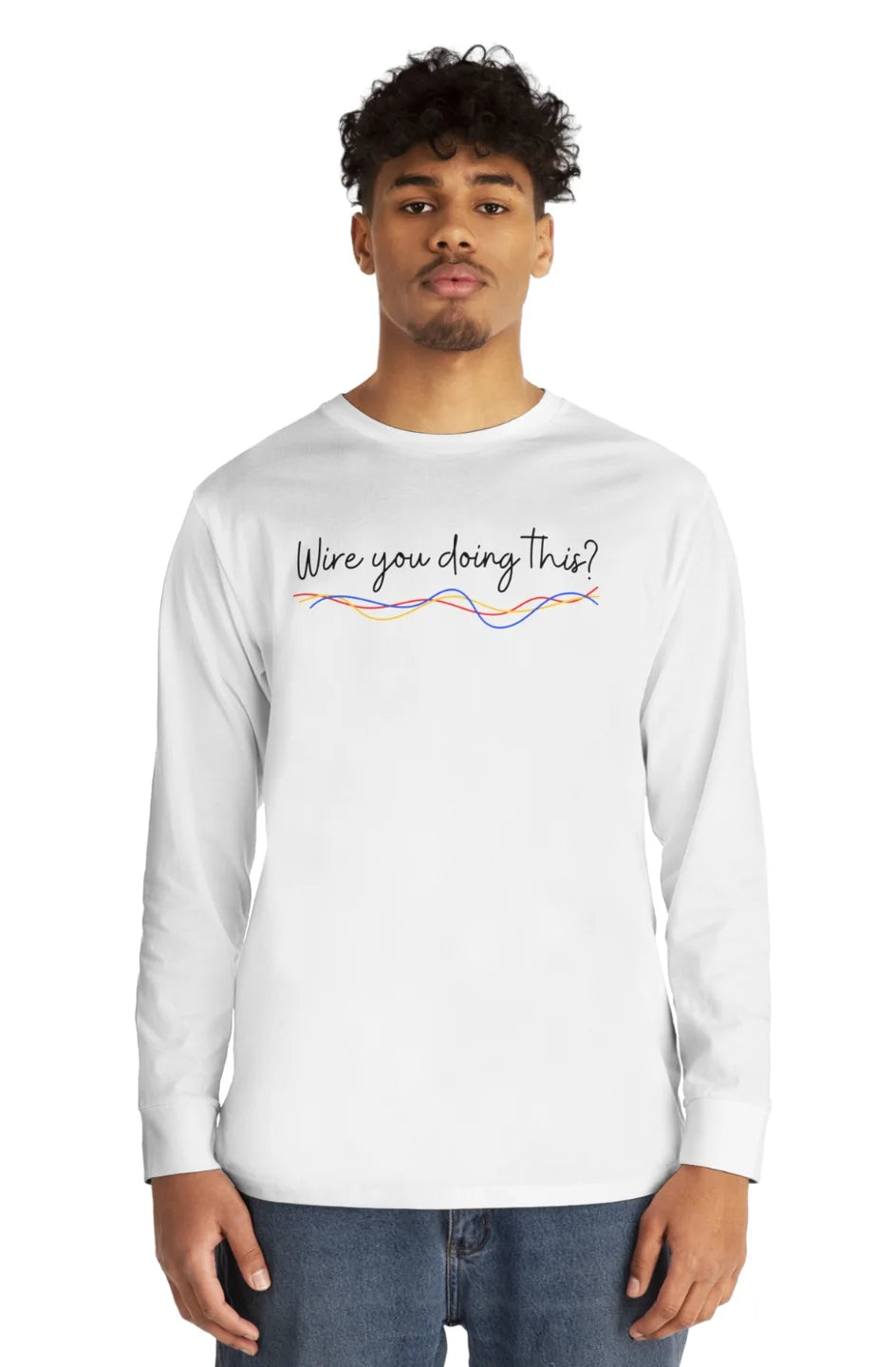 Men's Lightweight Long Sleeve Tee "Wire You Doing This?"