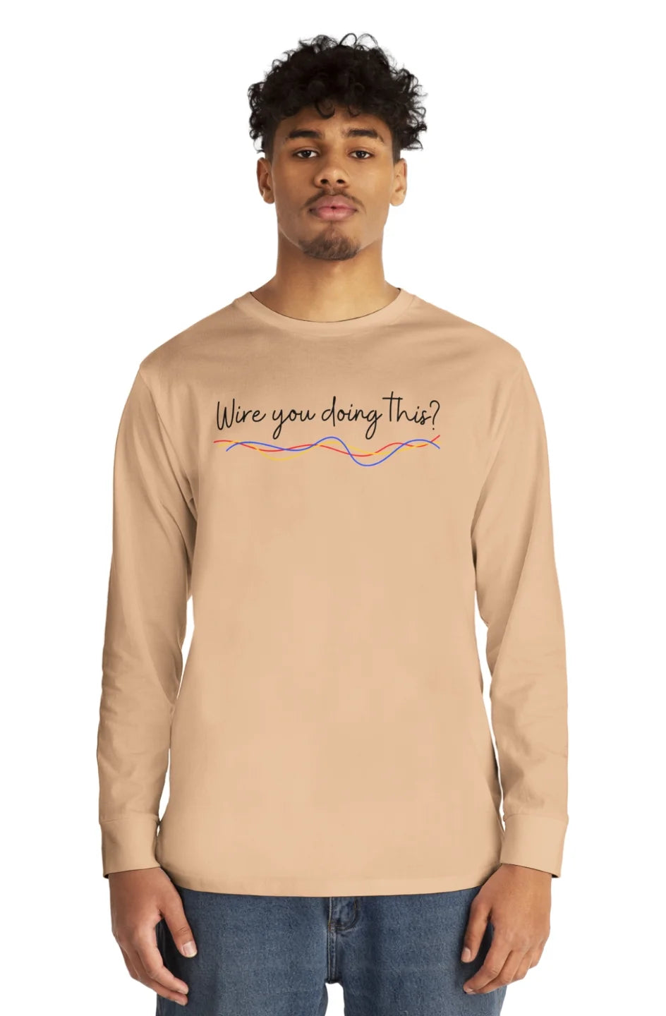 Men's Lightweight Long Sleeve Tee "Wire You Doing This?"