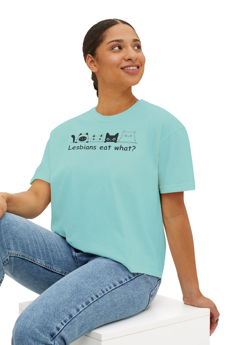 Women's Medium Heavy Boxy Tee "Lesbians Eat What?"