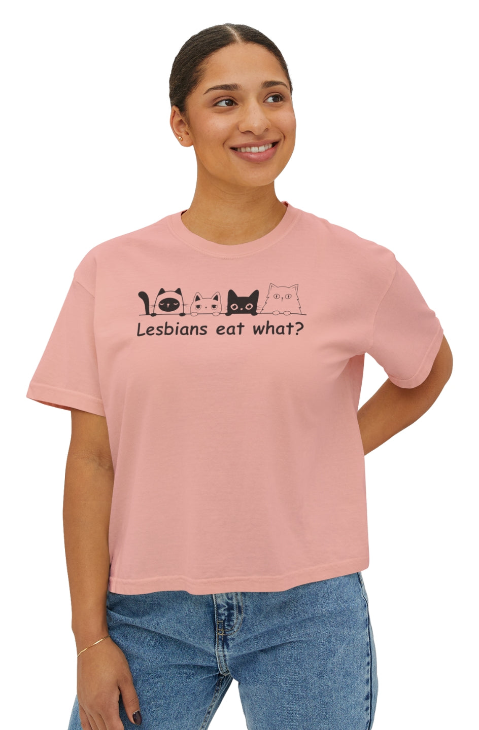 Women's Medium Heavy Boxy Tee "Lesbians Eat What?"