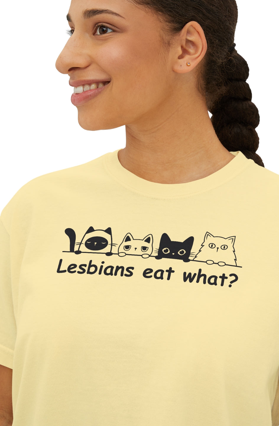 Women's Medium Heavy Boxy Tee "Lesbians Eat What?"